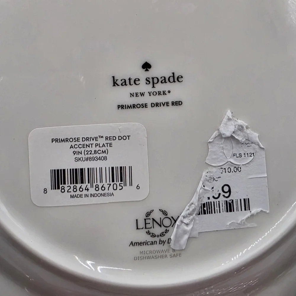 Lenox Kate Spade Primrose Drive Red Dot Accent Salad Plates 9.5